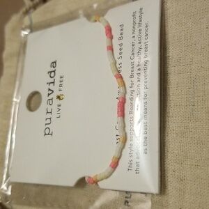 Pura vida breast cancer awareness seed bead bracelet
